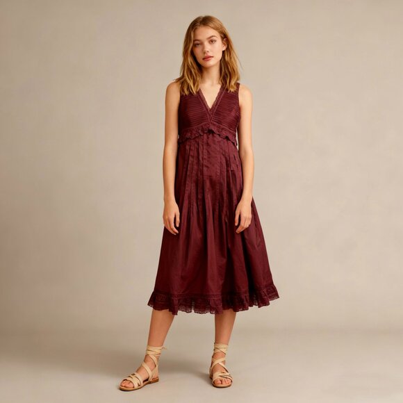 NWOT SEE BY CHLOÉ Lace Ruffles Midi Dress Red V-Neck Sleeveless Size 40